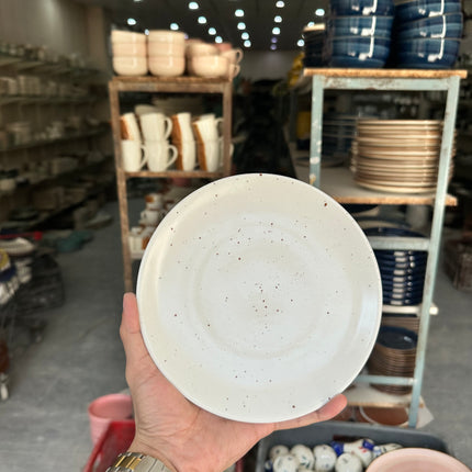 Leftover 8 inch Rimless Plate ( White Matt Brown specks
