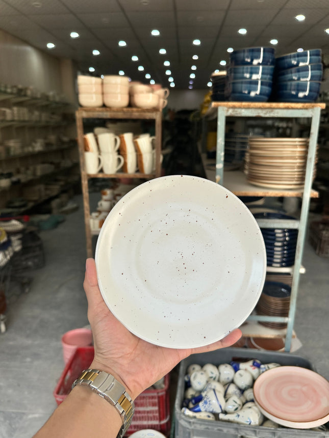 Leftover 8 inch Rimless Plate ( White Matt Brown specks