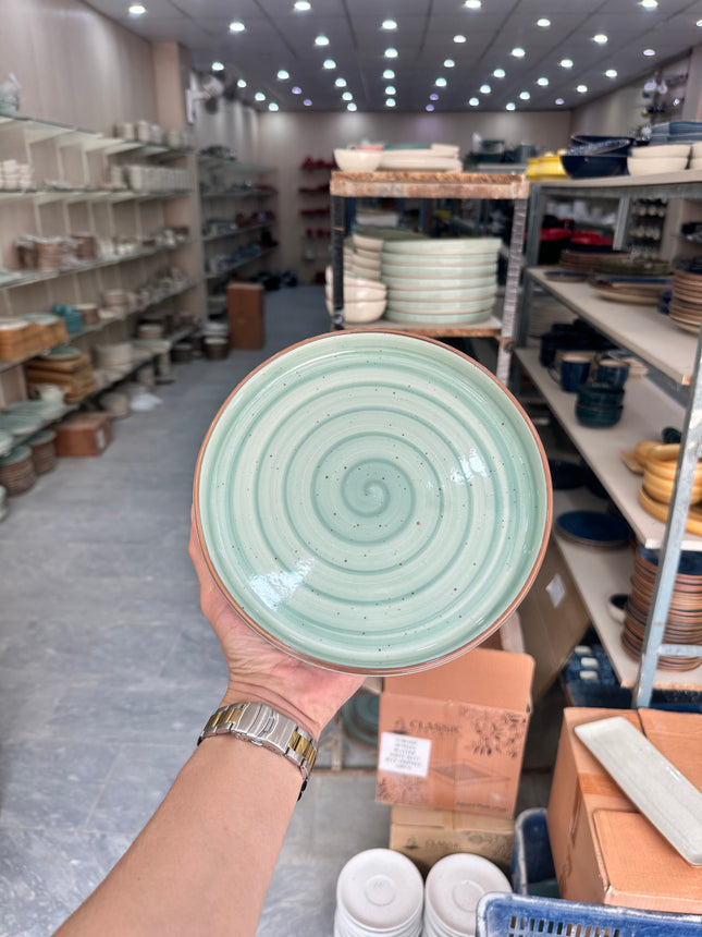 Leftover 8 inch Classic Plate ( Narrow Breeze with brown rim Brown Specks )