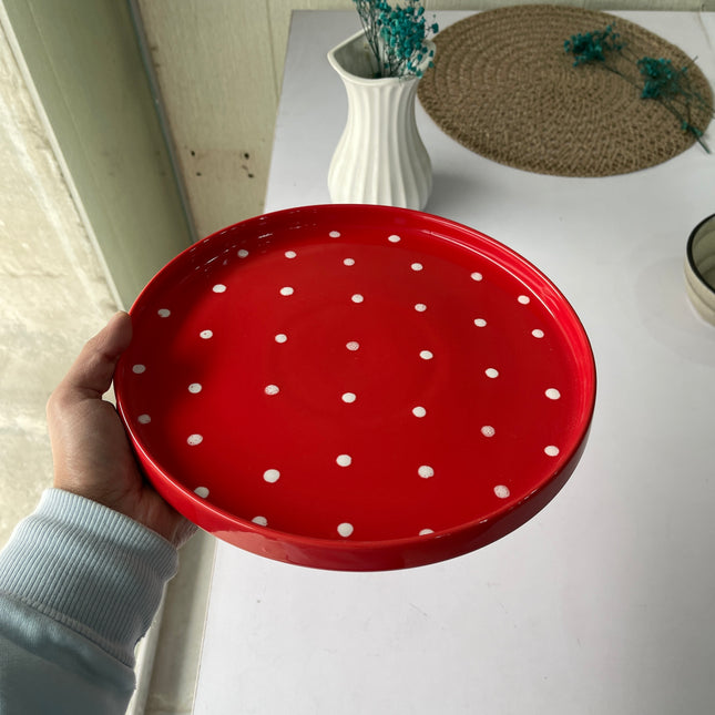 Leftover 10 inch Classic Plate ( Glossy Red with White Dots )