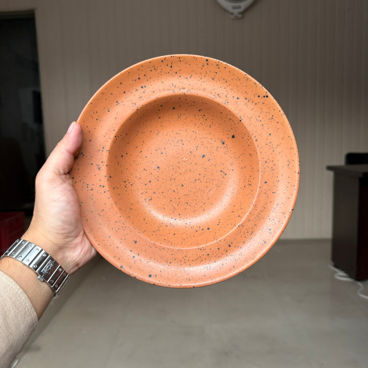 Leftover 9 inch Deep wide Plate ( Terracotta matte with black specks )
