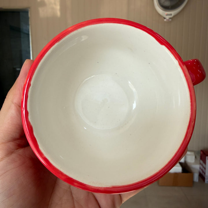 Leftover D Handle Coffee Cup Small ( Glossy Red with White dots ) ( 220 ml )