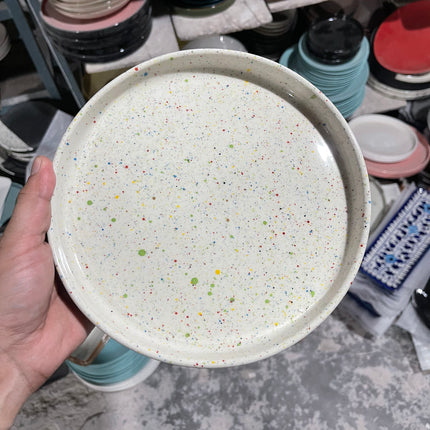 Leftover 8 inch Classic Plate ( Shiny off white with multicolor Specks )