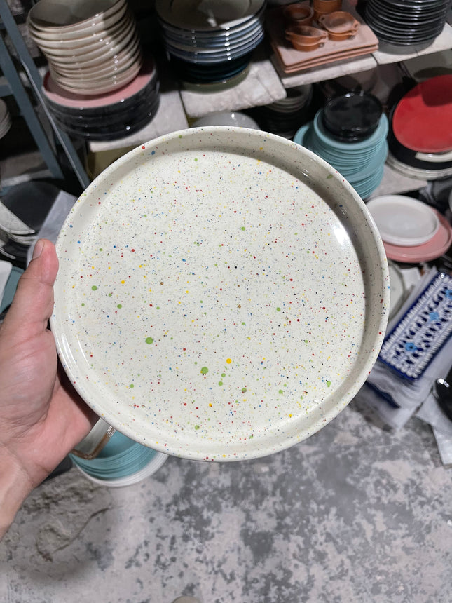 Leftover 8 inch Classic Plate ( Shiny off white with multicolor Specks )