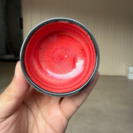 Leftover Round Sauce Ramekin Small ( Red Colorline with black rim and black specks )