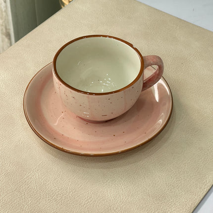SS Cup Saucer Set ( Pink  Colorline ) ( 200 ml ) (6+6)