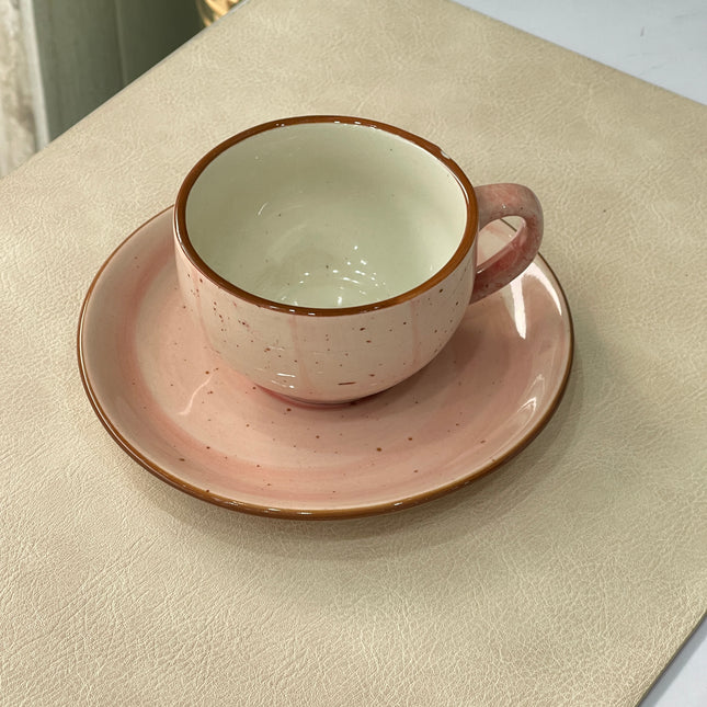 SS Cup Saucer Set ( Pink  Colorline ) ( 200 ml ) (6+6)