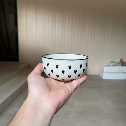 Leftover 4.5 inch Single Serving Bowl ( Glossy Off-White with Black Hearts )