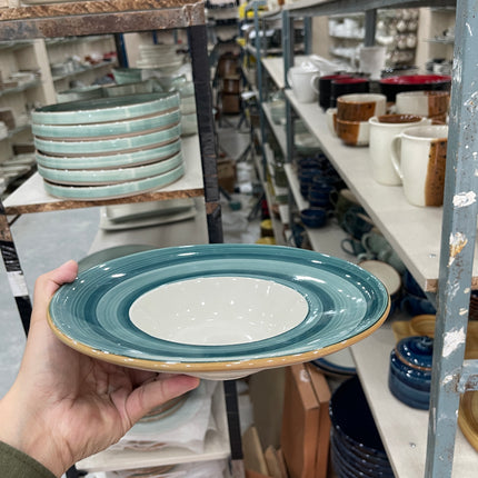 Leftover 9.5 inch Pasta Plate ( Peacock Green Brown line )