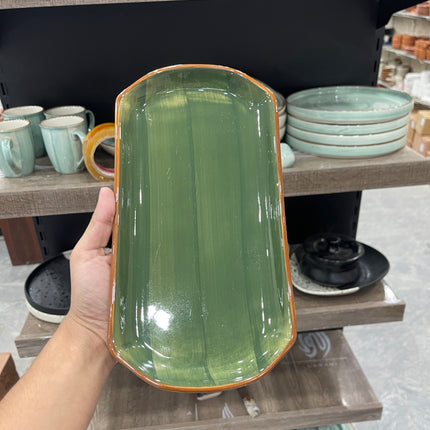 leftover 11.5"x6" YM Rectangular Platter ( Dark Green Colorline )