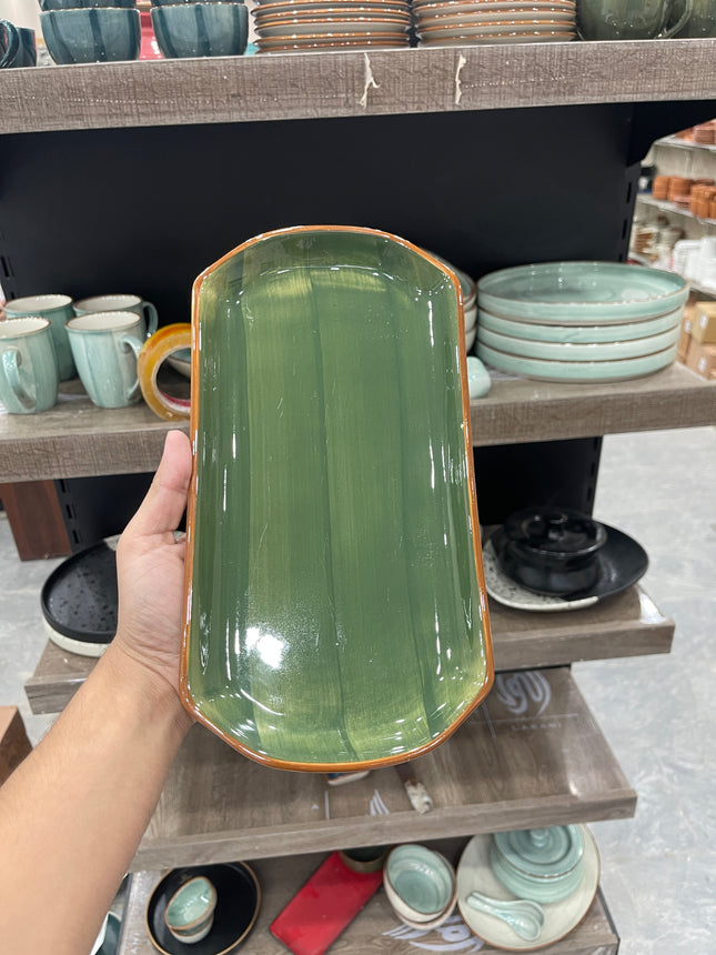 leftover 11.5"x6" YM Rectangular Platter ( Dark Green Colorline )
