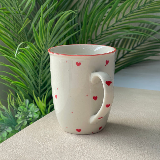 005 Mug ( Glossy Off-White with Red Hearts ) ( 350 ml )