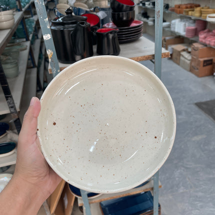 Leftover 8 inch Deep Classic Plate ( Glossy Off-White with Brown Specks )
