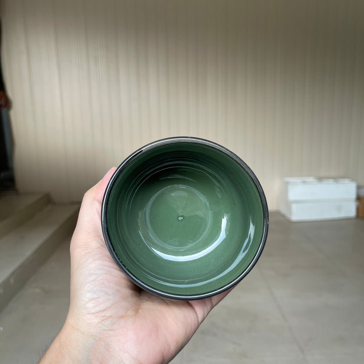 Leftover 4 inch soup Bowl ( Dark Green Colorline with black rim )