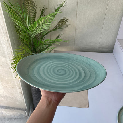 Leftover 13 inch Rimless Rice Dish ( Teal Colorline with Teal Rim and NO Specks )