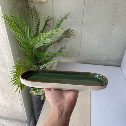 Leftover NV Oval Small Platter 12"x4.8" ( Dark Green Colorline )