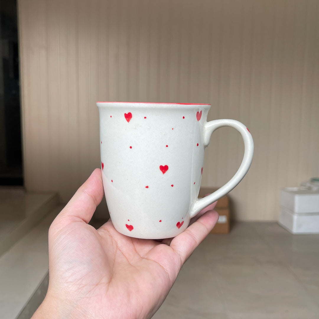 Leftover 005 Mug ( Glossy Off-White with Red Hearts ) ( 350 ml )