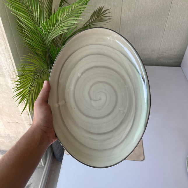 Leftover 13 inch Rimless Rice Dish ( Grey Colorline with Black line on rim )