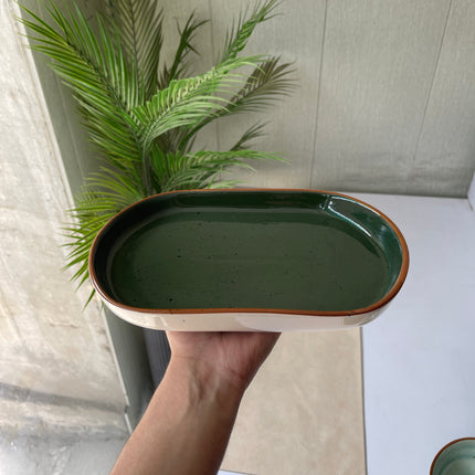 Leftover JP Platter Small ( Glossy Dark Green with Black Specks )