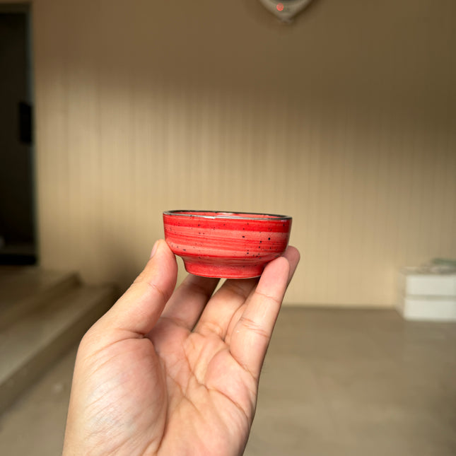Leftover Round Sauce Ramekin Small ( Red Colorline with black rim and black specks )