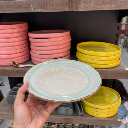 Leftover 9 inch Deep wide Plate ( Teal Colorline )
