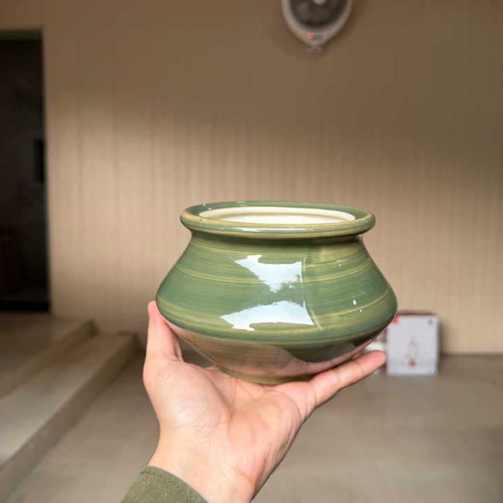 Leftover 5 inch Matka Handi ( Dark Green Colorline ) ( 1000 ml )