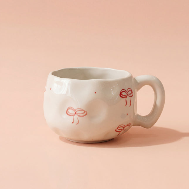 Bubble Cup ( Glossy Off-White with Red Bows ) ( 230 ml )