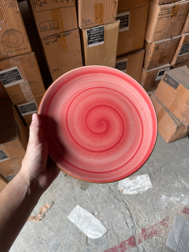 Leftover 10 inch Rimless Plate ( Red Colorline with Brown Line )