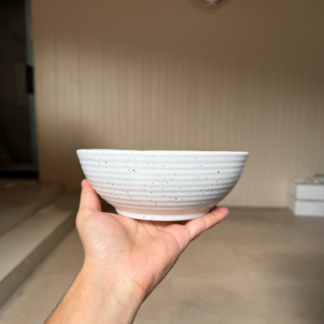 Leftover 7 inch Ripple Bowl ( White Matte with Brown Specks )