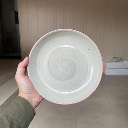 Leftover 8.5 inch Entree Bowl ( Grey Colorline with Pink Rim and Brown Specks )