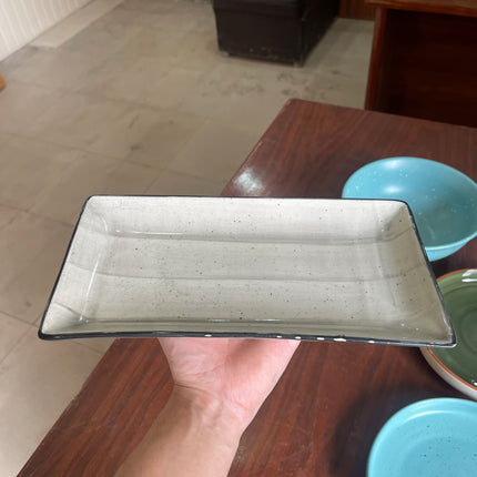 leftover 11.5"x6" Rectangular Platter ( Grey Colorline with black rim and black specks )