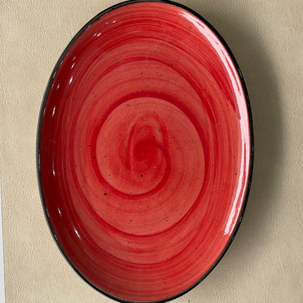 11 inch Rimless Rice Dish ( Red Colorline with Black line )