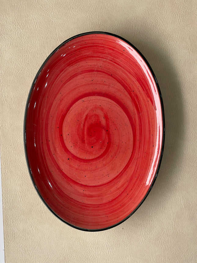 11 inch Rimless Rice Dish ( Red Colorline with Black line )