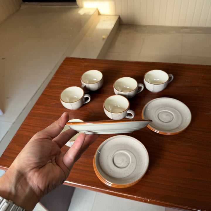 Leftover SS Cup Saucer Set ( Ash ) 6 cups 6 saucers ( 200 ml )