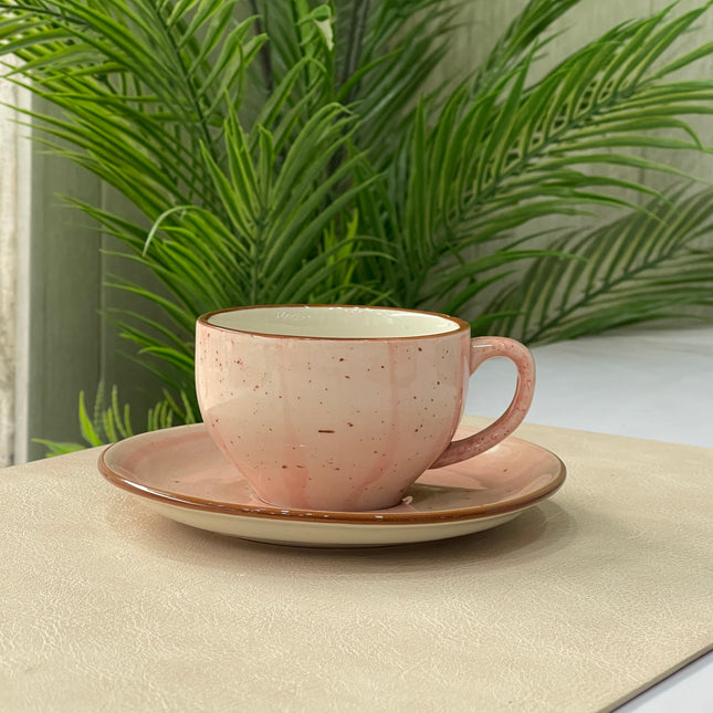 SS Cup Saucer Set ( Pink  Colorline ) ( 200 ml ) (6+6)