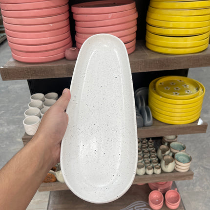 Leftover Oval Serving Platter ( 15"x5" White Matt With Black Specks )