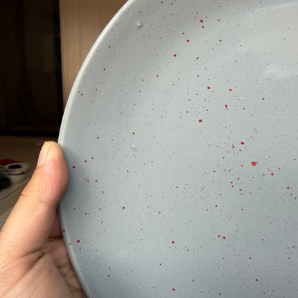 Leftover 10 inch Rimless Plate ( Glossy Grey with Red Specks )