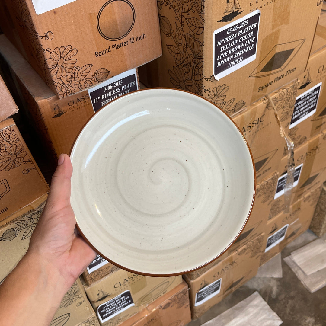 Leftover 8.5 inch Rimless Plate ( Ash with Brown line )