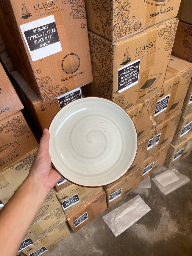 Leftover 8.5" Rimless Plate ( Grey Colorline with Brown line )