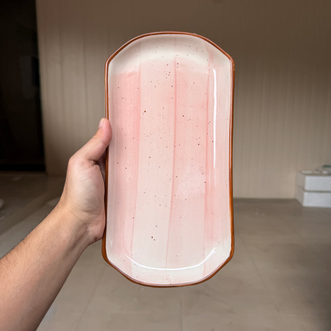 leftover 11.5"x6" YM Rectangular Platter ( Pink Colorline )