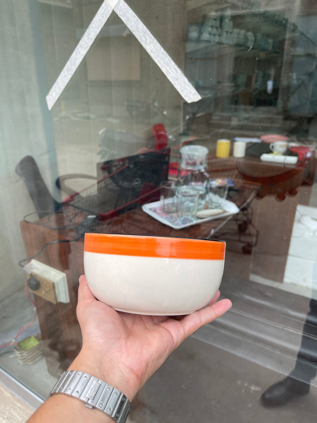 Leftover 6 inch Noodle Bowl ( Glossy Off-White with Orange Stripe )