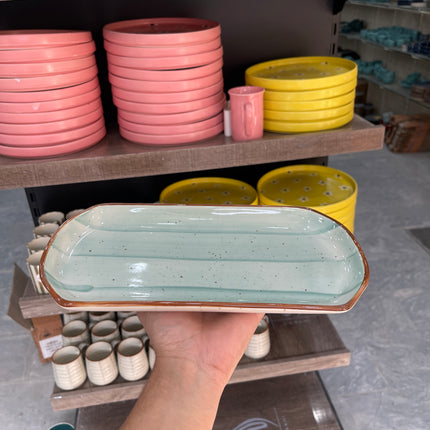 leftover 11.5"x6" YM Rectangular Platter ( Teal Colorline )