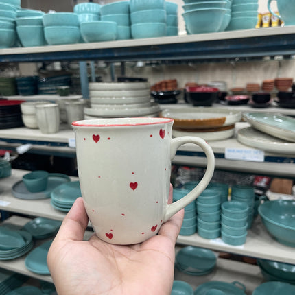 Leftover 005 Mug ( Glossy Off-White with Red Hearts ) ( 350 ml )