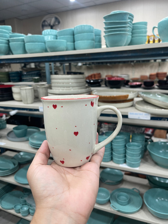 Leftover 005 Mug ( Glossy Off-White with Red Hearts ) ( 350 ml )