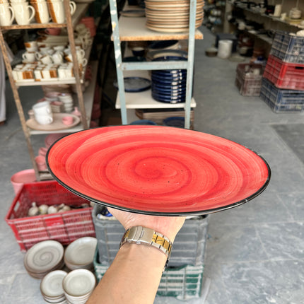 Leftover 13 inch Rimless Rice Dish ( Red Colorline Black line )