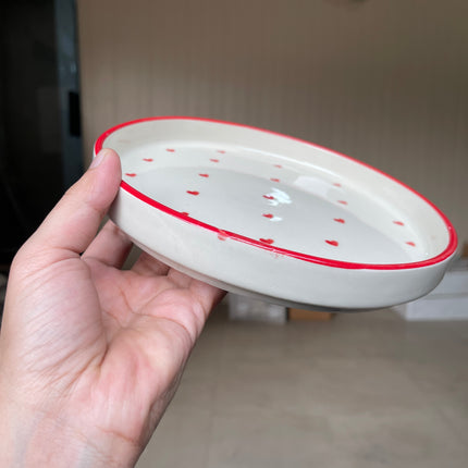 Leftover 8 inch Classic Plate ( Glossy Off-White with Red Hearts )