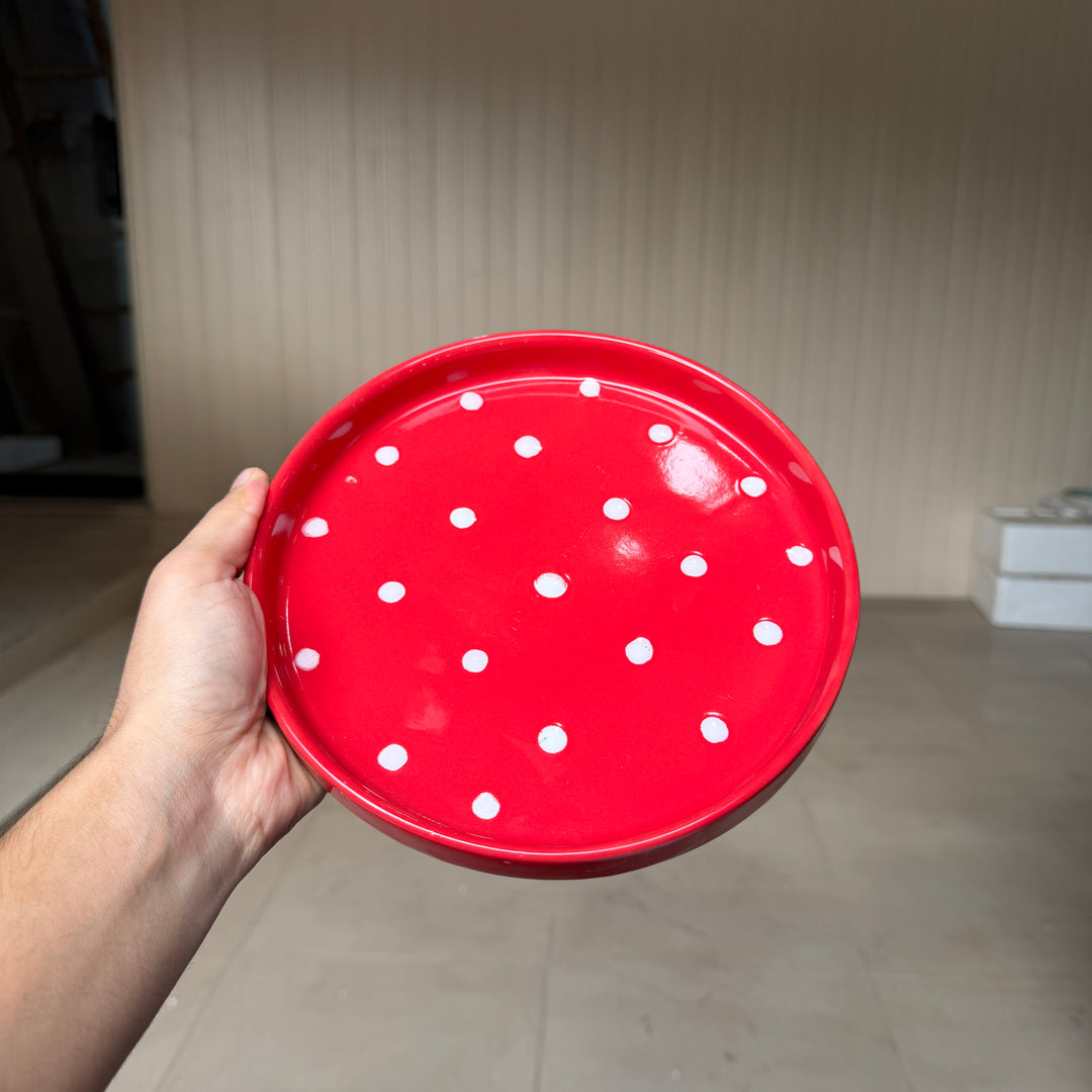 Leftover 8 inch Classic Plate ( Glossy red with white dots )