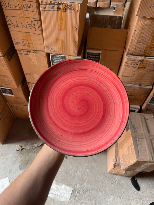 Leftover 10 inch Rimless Plate ( Red Colorline with Black Line )