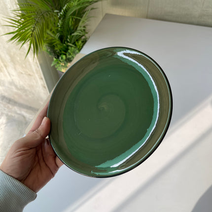 Leftover 8 inch Rimless Plate ( Dark Green Colorline with Black Rim )