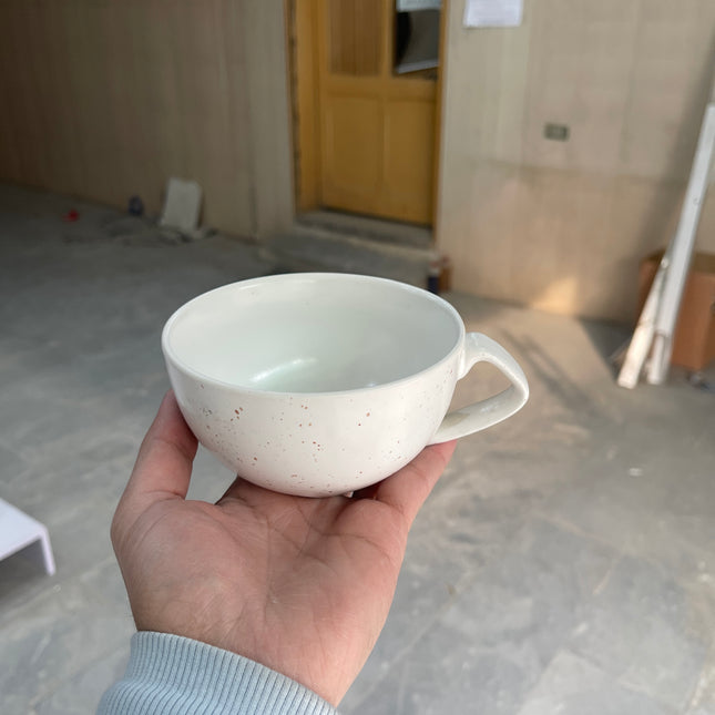 Leftover D Handle Coffee Cup Large ( White Matte with Brown Specks ) ( 330 ml )